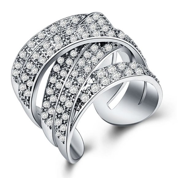 NEW 925 Silver Diamond Layer Resizable Ring - Picture 4 of 4